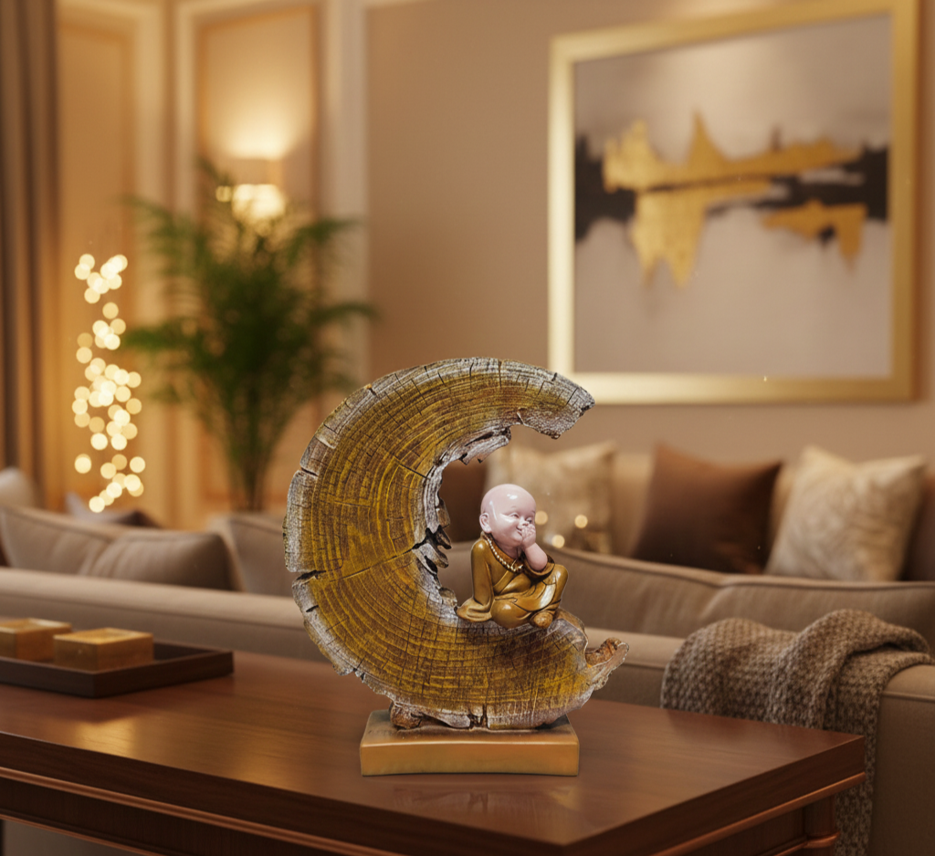 Serene Zen Monk Showpiece – Crescent-Shaped Meditation Statue | Tranquil Home Décor - Image 2
