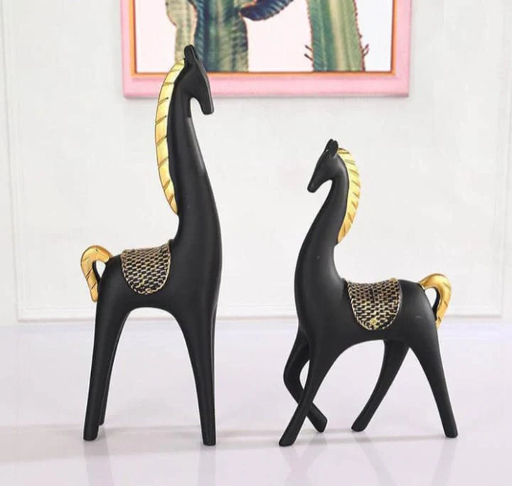 Black Resin Long Neck Horse Showpiece Home Décor