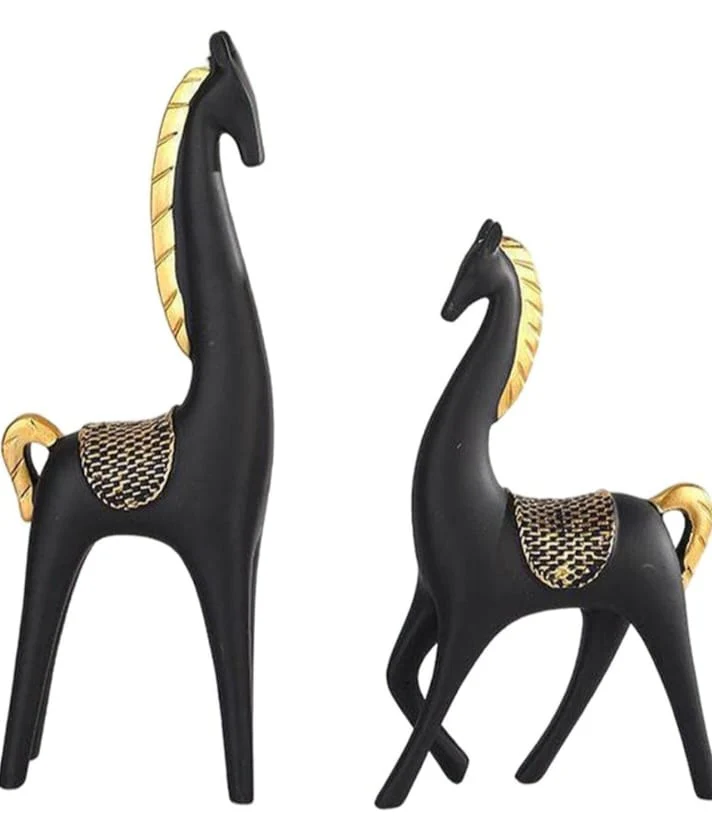 Long Neck Resin Horses Showpiece – Elegant Black Tabletop Figurine for Home & Office Décor - Image 2