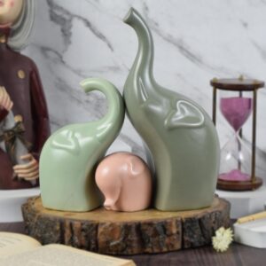 Set of 3 Ceramic Elephant Showpiece with Matte Finish for Living Room Home Decor