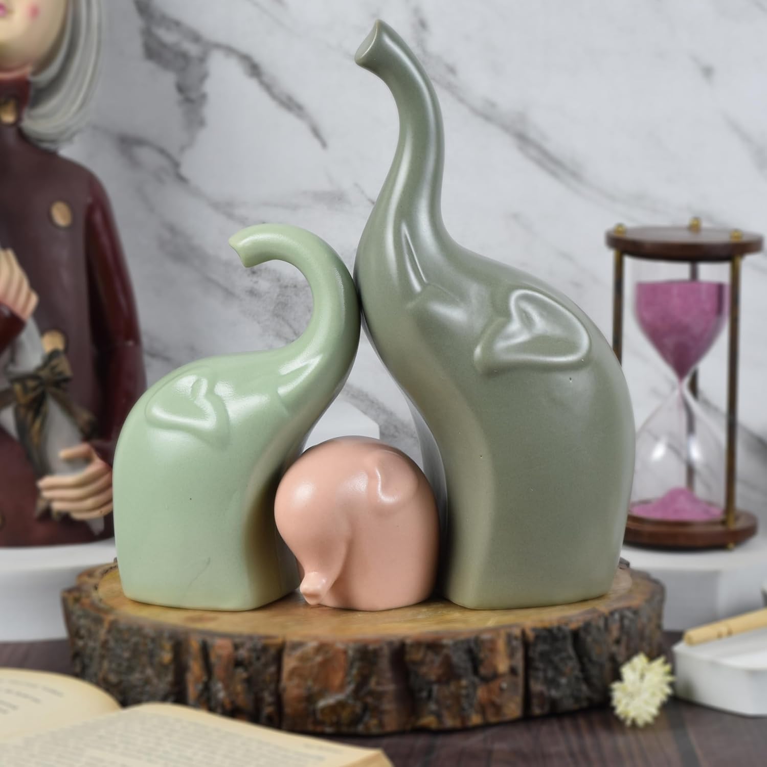 Set of 3 Ceramic Elephant Showpiece with Matte Finish for Living Room Home Decor