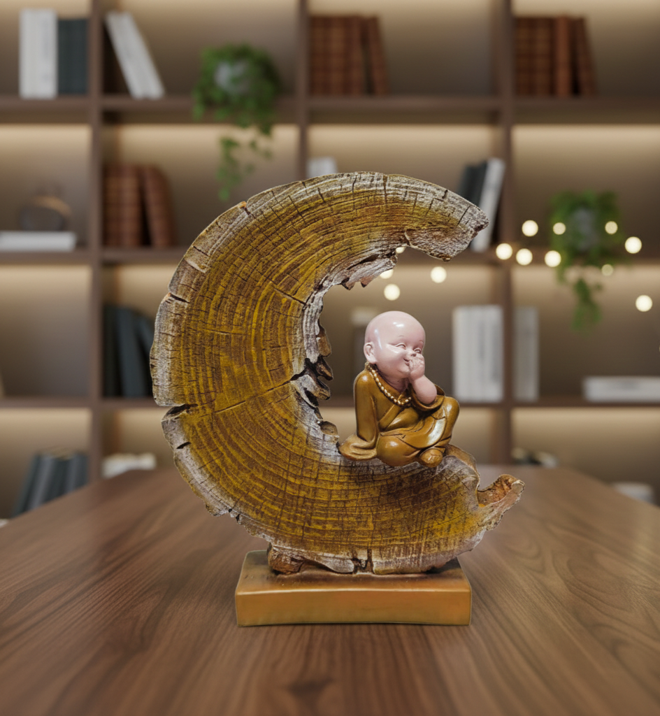 Serene Zen Monk Showpiece – Crescent-Shaped Meditation Statue | Tranquil Home Décor