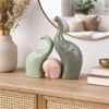 Set of 3 Ceramic Elephant Statues with Matte Finish Home Decor