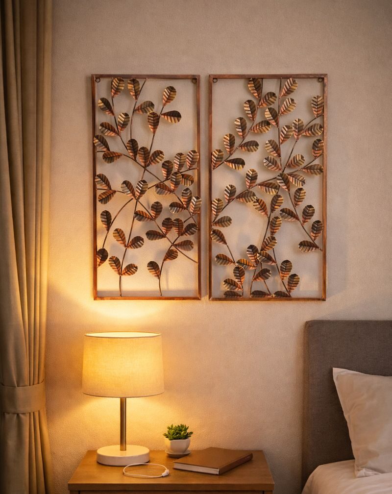 Large Copper Leaf Metal Wall Art Panels | Set of 2 Décor