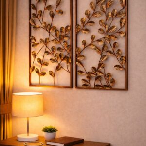 Large Copper Leaf Metal Wall Art Panels | Set of 2 Décor