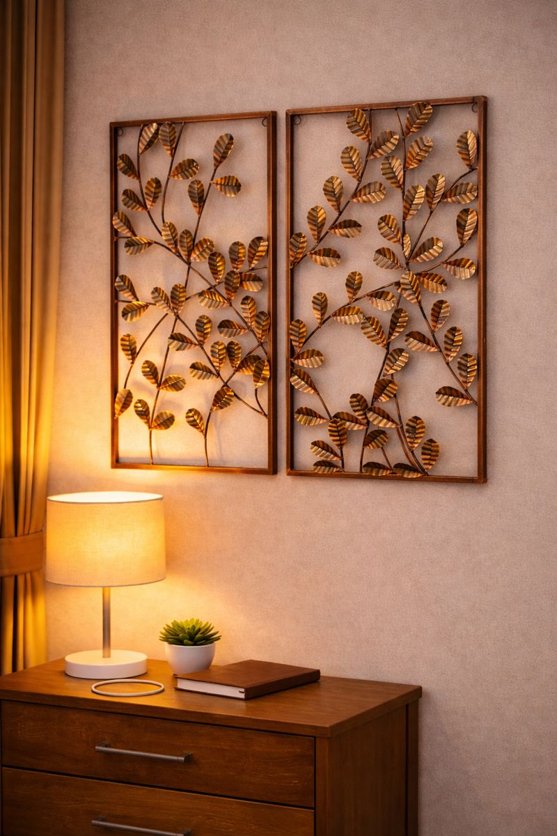 Large Copper Leaf Metal Wall Art Panels | Set of 2 Décor