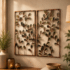 Large copper leaf metal wall art panels set of 2