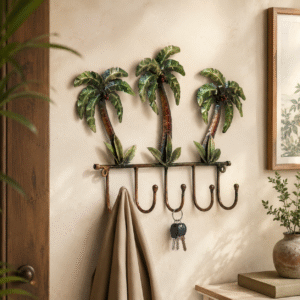 Multicolour palm tree metal wall hooks