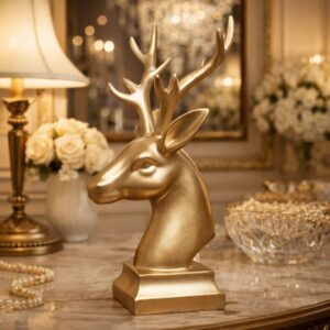Luxury Golden Deer Head Showpiece for Home Décor | Resin Table Decor Figurine