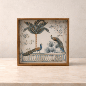 Peacock Design Wooden Tray Set | Decorative Serving Trays for Home Décor