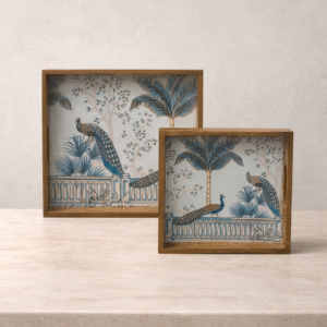 Peacock Design Wooden Tray Set | Decorative Serving Trays for Home Décor