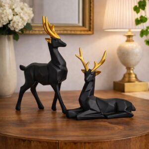 Luxury Black & Gold Deer Showpiece Set for Home Décor