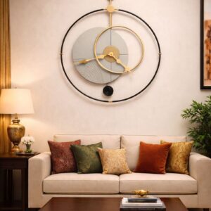 Modern Designer Wooden & Metal Wall Clock | Statement Wall Decor 24×24 Inch