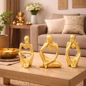 Gold Thinker Sculpture Set of 3 | Modern Ceramic Home Decor Figurines