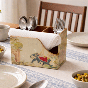 Hand-Painted Wooden Cutlery & Napkin Holder for Dining Table