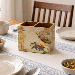 Hand-Painted Wooden Cutlery & Napkin Holder for Dining Table