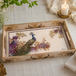 Peacock wooden serving tray set of 3