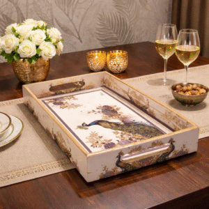 Peacock Decorative Serving Tray Set of 3 for Dining