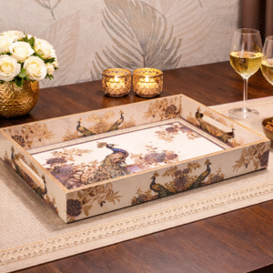 Peacock Decorative Serving Tray Set of 3 for Dining