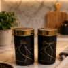 Luxury Stainless Steel Tea and Sugar Storage Jar Set with Golden Lid 850ml Black Kitchen Canisters