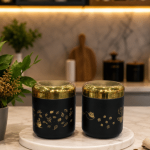 Luxury Black Gold Stainless Steel Tea and Sugar Container Set for Modern Kitchen Storage