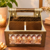 Brown and gold multipurpose organizer with traditional Indian dancer artwork