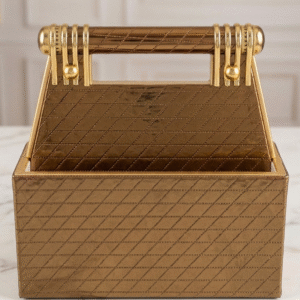 Premium Faux Leatherette Finish and Gold Handle Detail