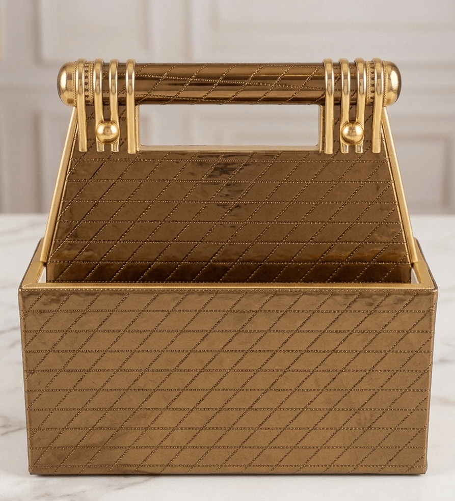 Premium Faux Leatherette Finish and Gold Handle Detail
