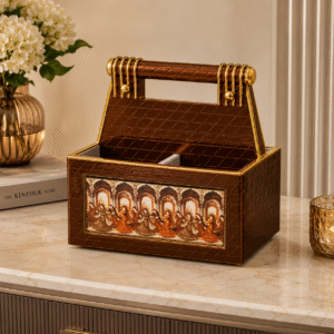 Premium Faux Leatherette Multipurpose Organizer with Handle Brown Gold