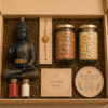 Premium dry fruit gift hamper with Buddha decor, almonds, cashews, makhana and Ferrero Rocher